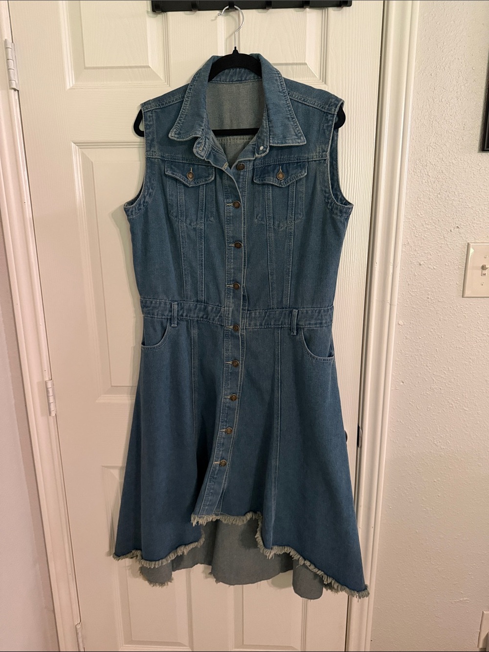 Source Unknown Blue Denim Asymmetrical Sleeveless Dress